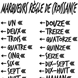 French Growth chart height markers decals, 21 height markers stickers, kids growth chart, Marqueurs Croissance en Francais