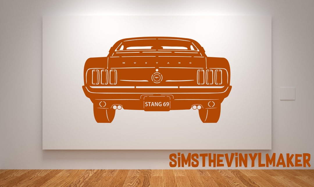 1969 Mustang Decal, Mustang Rear View Wall Decor, Mustang Mural, Custom