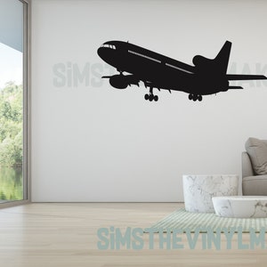 DC-10 airplane decal, office wall decal, airplane silhouette vinyl decal, decal sticker, DC-9 wall decal, mancave décor, aviation decal
