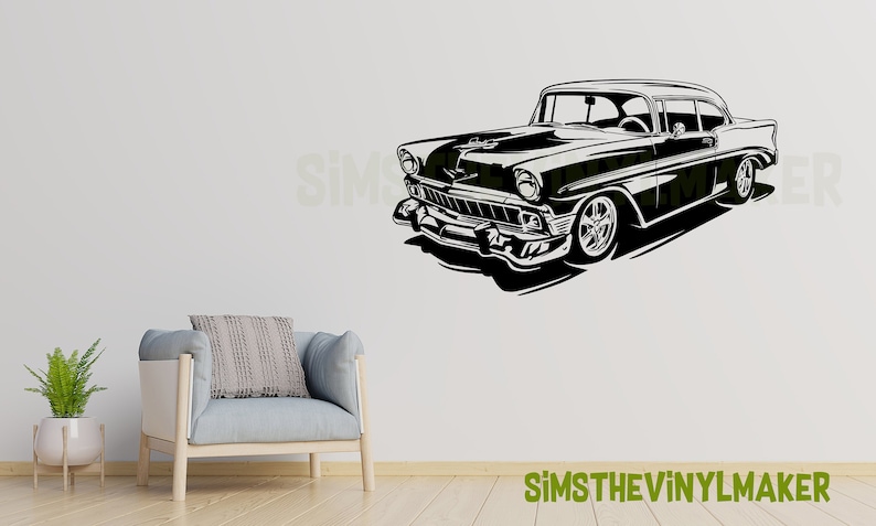 1956 Bel Air Hot Rod Vinyl Decal, Garage Mancave Wall Art image 1