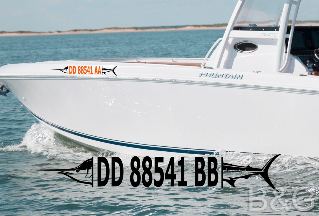 Set of 2 Custom Boat Registration Numbers Decal, Fish Design