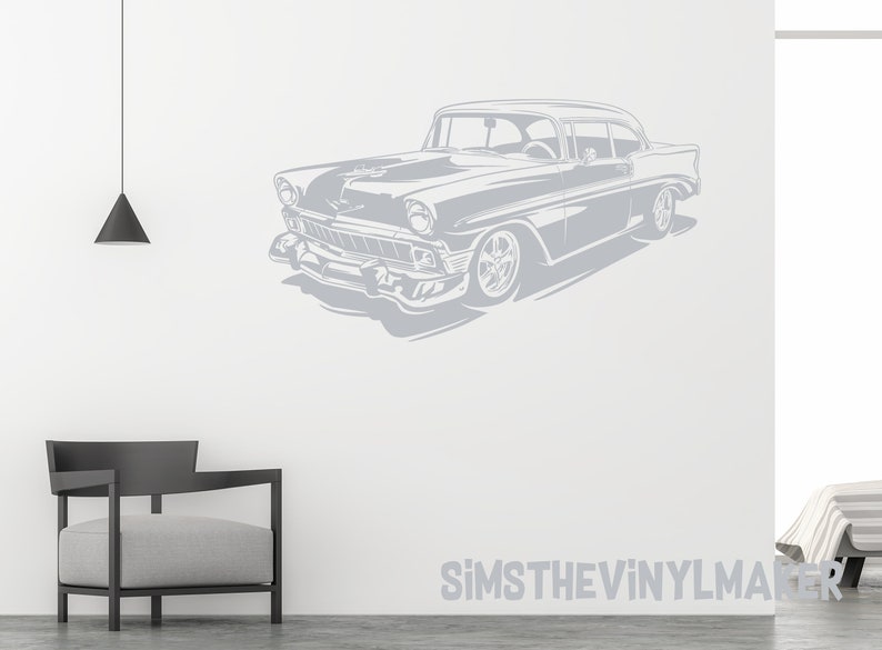 1956 Bel Air Hot Rod Vinyl Decal, Garage Mancave Wall Art image 4