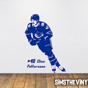 Hockey Decal, Elias Pettersson decal, Boy bedroom hockey decor, Hockey player vinyl Sticker, Large hockey decal, Vinyl Sticker wall Decal