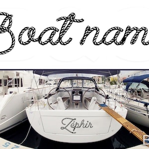 Calcomanía con nombre de barco personalizada, calcomanía con fuente estilo cuerda, calcomanías marinas, calcomanía de vinilo para pontón, calcomanía de vinilo náutico personalizada, regalo original