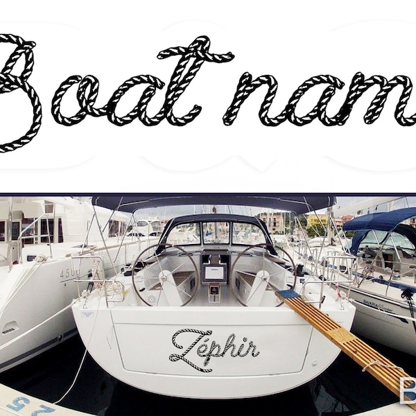 Calcomanía personalizada con nombre de barco, calcomanía de fuente estilo cuerda, pegatinas marinas, pegatina de vinilo pontón, calcomanía de vinilo náutico personalizada, regalo original