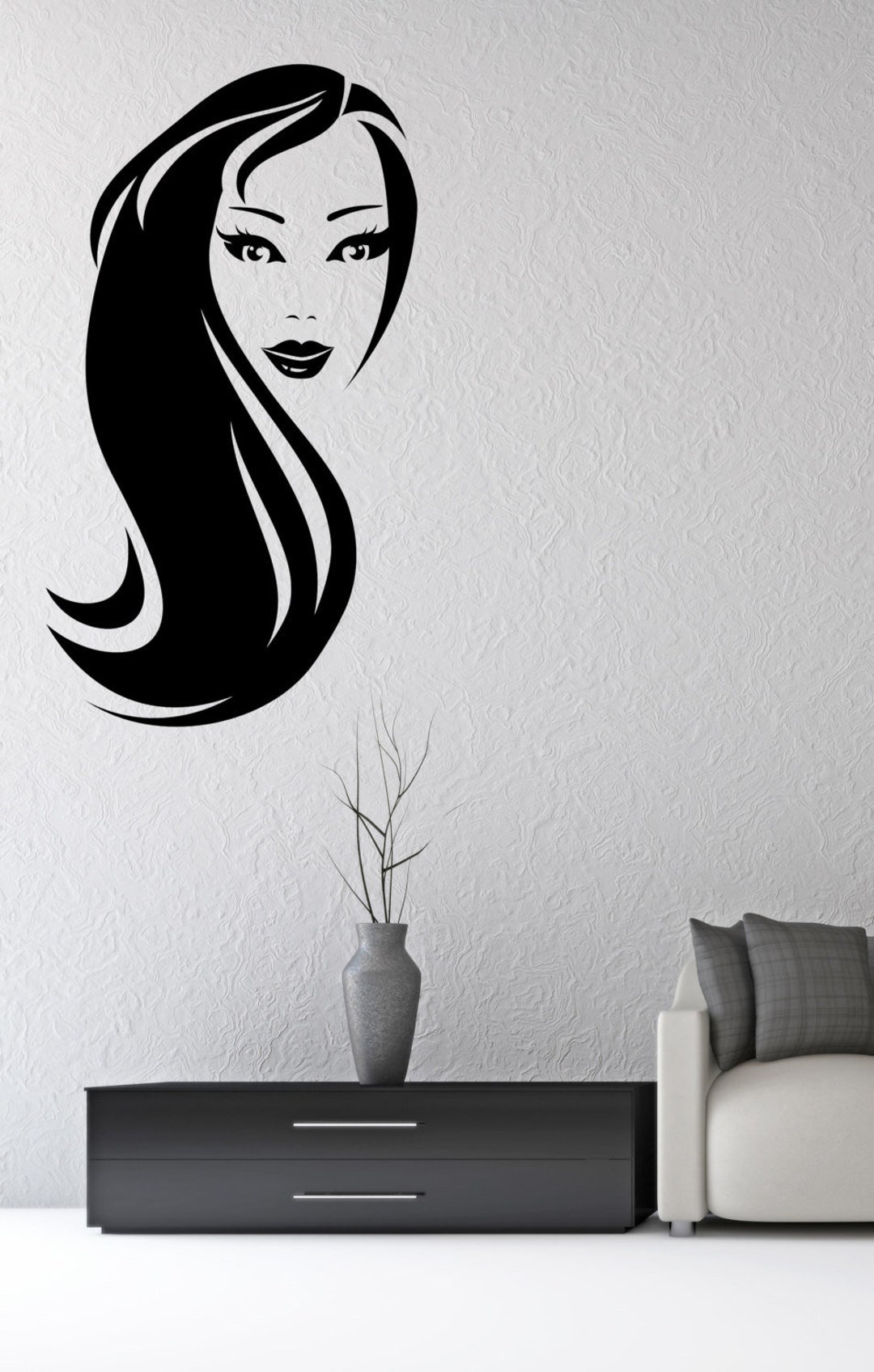 Männer Frauen Haar Styling Wandaufkleber – Entfernbarer Vinyl-Aufkleber Für Salon Oder Zuhause, 64x67 Cm, Schwarz