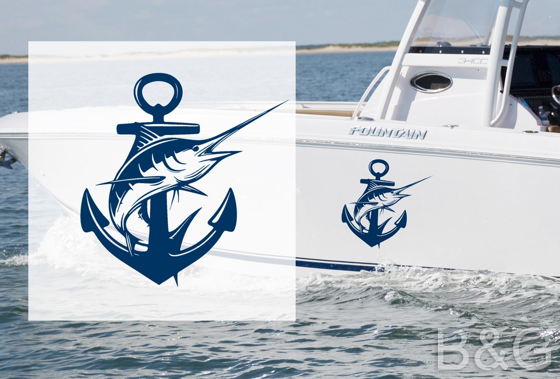 Marlin Decal Blue Marlin Anchor Decals Fishing Stickers Etsy UK