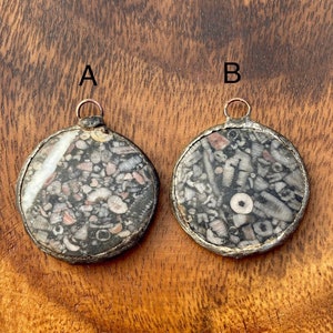 Soldered Crinoid Jasper Coin Pendant, Jasper Pendant, Natural Stone Pendant, Soldered Stone Pendant, Jasper Pendant, Stone Pendant
