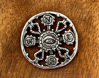 Pewter Compass Filigree Coin Pendant - Green Girl Studios Travel Jewelry