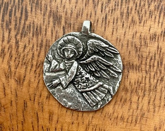 Antique Pewter Guardian Angel Pendant - Green Girl Studios