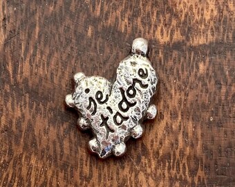 Silver Hanging Heart  Charm, Silver Pewter Charm, Antique Pewter Charm, heart charm, french Charm,Necklace Charm, Green Girl jewelry, heart