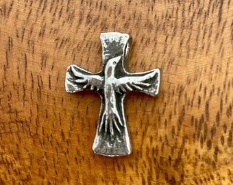 Cross with Dove Pewter Charm, Green Girl Studios Charm, Cross Charm, Cross with Dove Green Girl,Christian Charm, Christian Jewelry