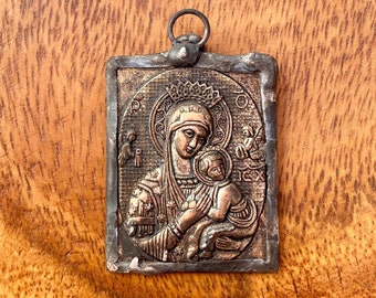 Our Lady of Perpetual Help Pendant: Rustic Catholic Medal