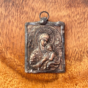 Our Lady of Perpetual Help Pendant, Catholic Medal, Rustic Medal, Religious Medallion, Religious Medal, Christian Charm