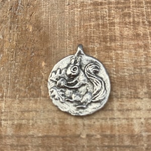 Seek and You Will Find Charm, Silver Pewter Charm, Antique Pewter Charm, Squirrel Charm, Squirrel Charms,Necklace Charm, Green Girl Studios