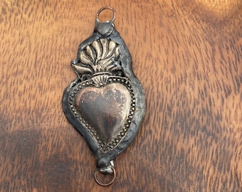 Vintage Sacred Heart Solder Connector: Antiqued Christian Medal Pendant