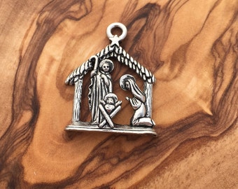 Sterling Silver Antiqued Manger Charm Sterling Silver Antiqued Manger Charm