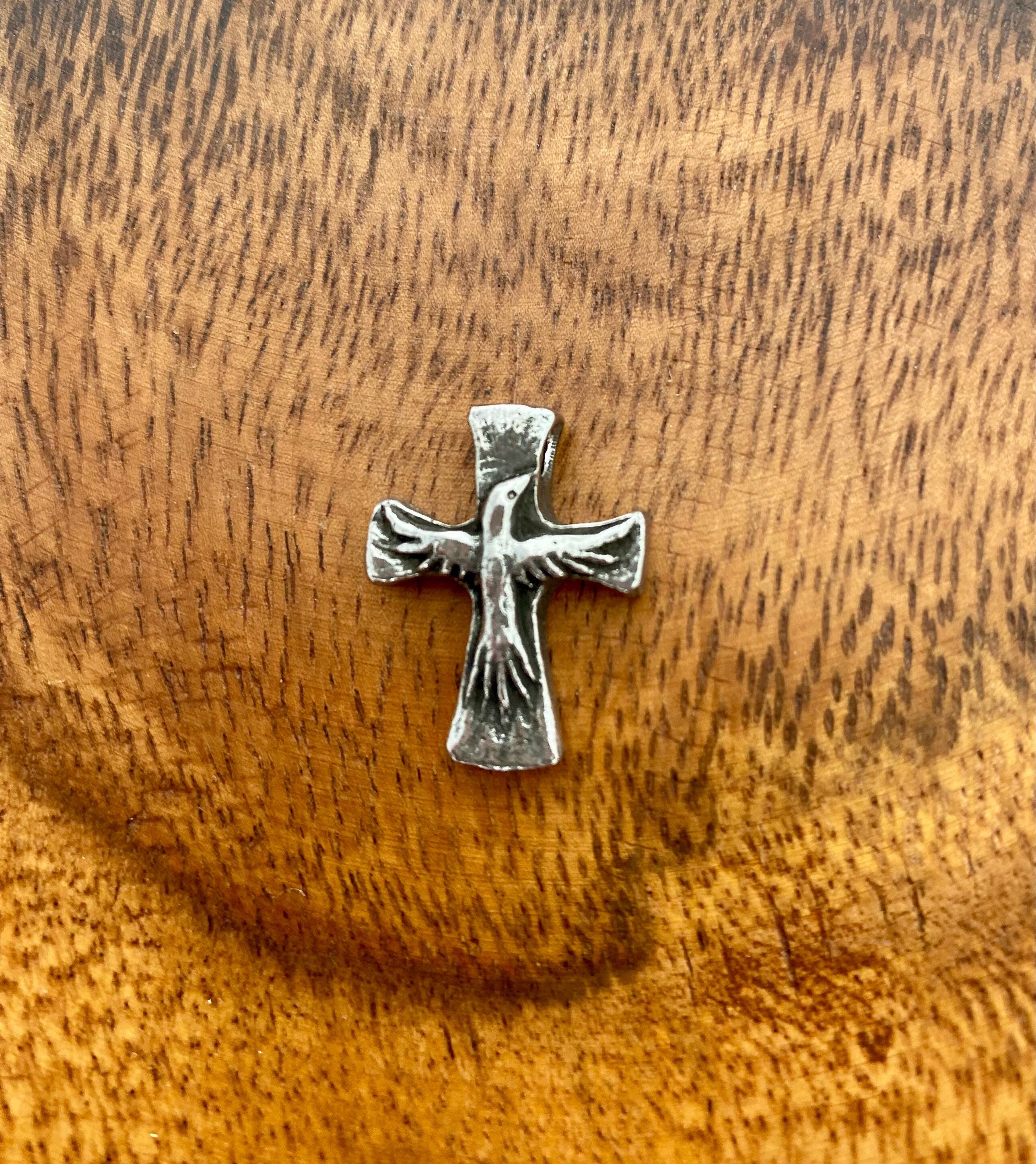 Cross with Dove Pewter Charm, Green Girl Studios Charm, Cross Charm, Cross with Dove Green Girl,Christian Charm, Christian Jewelry