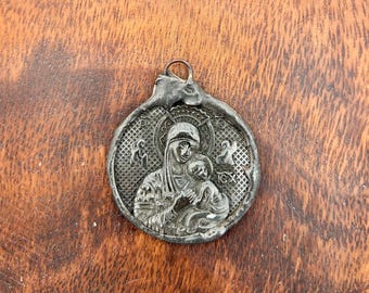 Our Lady of Perpetual Help Pendant, Byzantine Catholic Pendant, Soldered Pendant, Religious Medal, Christian Pendant
