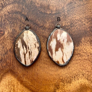 Soldered Brown Zebra Jasper Pendant, Jasper Pendant, Natural Stone Pendant, Soldered Stone Pendant, Jasper Pendant, Marquis Pendant