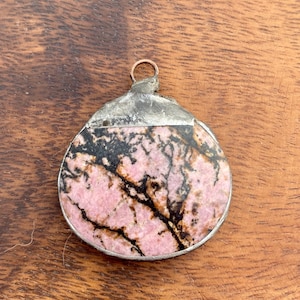 Rhodonite Soldered Pendant, DIY Jewelry Supplies, Jewelry Findings, Soldered Pendant, Boho Pendant, Crystal Pendant, Stone Pendant