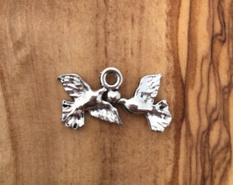 Doves Kissing Heart Charm: Antique Pewter Finish, USA Made