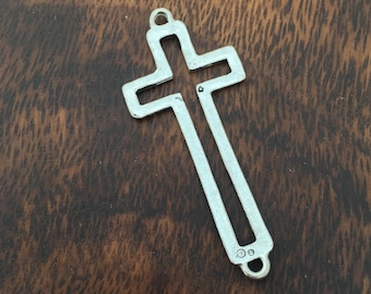Hammered Pewter Cross Connector: Silver Christian Design Finding