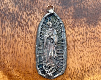Oxidized Our Lady of Guadalupe Pendant: Catholic Medal Replica