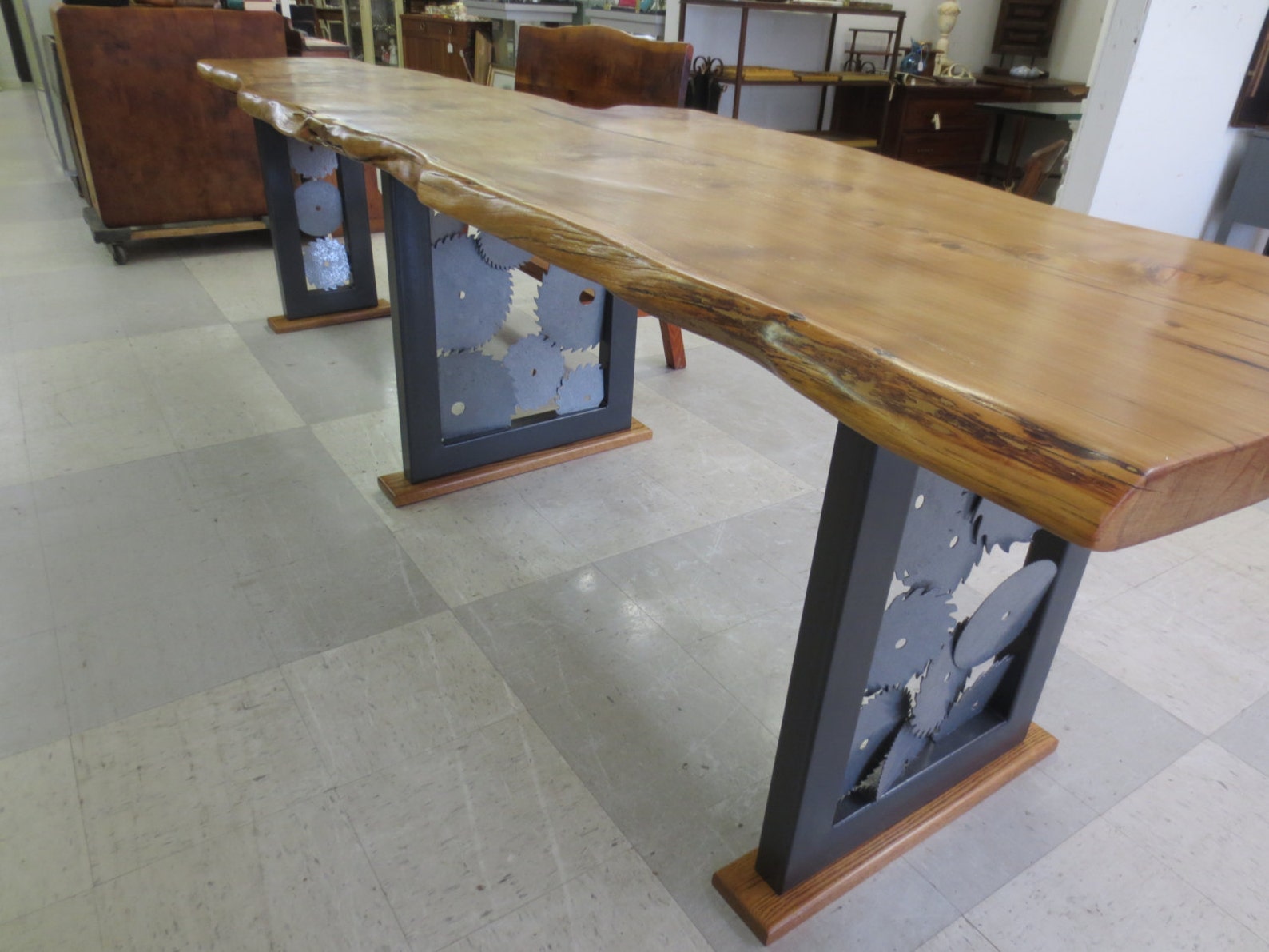 LiveEdge Cypress Slab Table with Saw Blade Legs Etsy