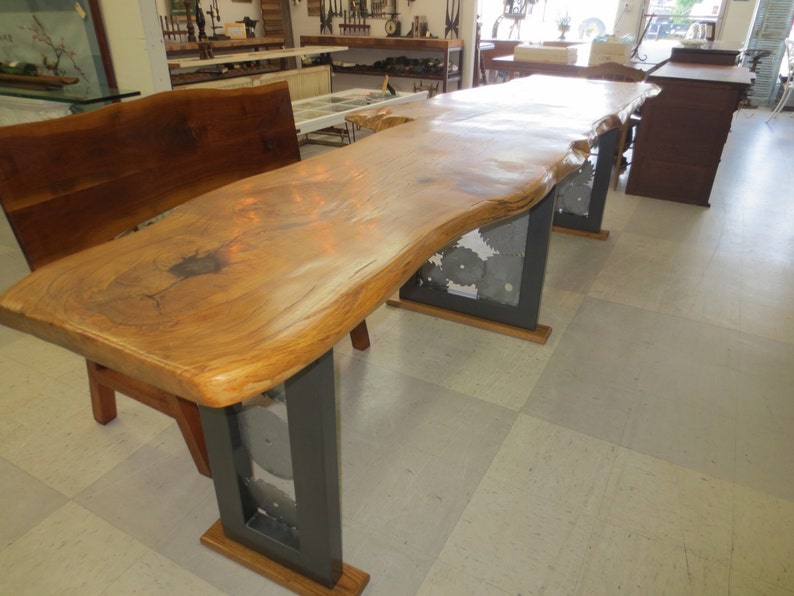 LiveEdge Cypress Slab Table with Saw Blade Legs Etsy