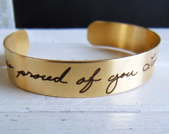 Handwritten Brass Cuff Bracelet -YOUR HANDWRITING - your text, your design, - Perfect For Layering -Jewelry For Her or Him