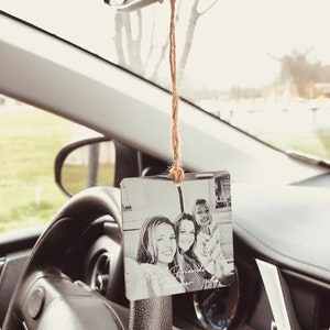 Photo Engraved Car Charm -Personalized Photo & Text -Car Decor - Hanging Rear View Mirror Ornament and Accessories - Custom gifts