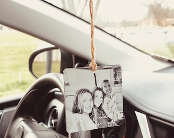 Photo Engraved Car Charm -Personalized Photo & Text -Car Decor - Hanging Rear View Mirror Ornament and Accessories - Custom gifts