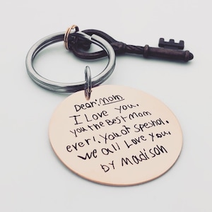 Handwriting Key Chain for Mom - Rose Gold, Custom Front/Back Engraving Options _Your Handwriting or text_ 1.5" Circle 2023 Kids Gift for Mom