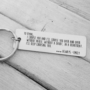 I Choose You Keychain Your Actual Handwriting or Font Option _Design Your Own Custom Keychain_ Rectangle, Stainless Steel, Laser Engrave image 1