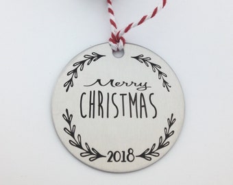 Handwritten Engraved Ornament -Two Inch Stainless Steel Circle- Use Your Handwriting, Custom Text or Both - 2022 Gifts For The Family