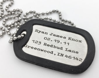 Custom Stainless Steel Identification Dog Tag- with Silencer- Add Your Handwriting Image or Fingerprint Option, Personalized Gifts For Him