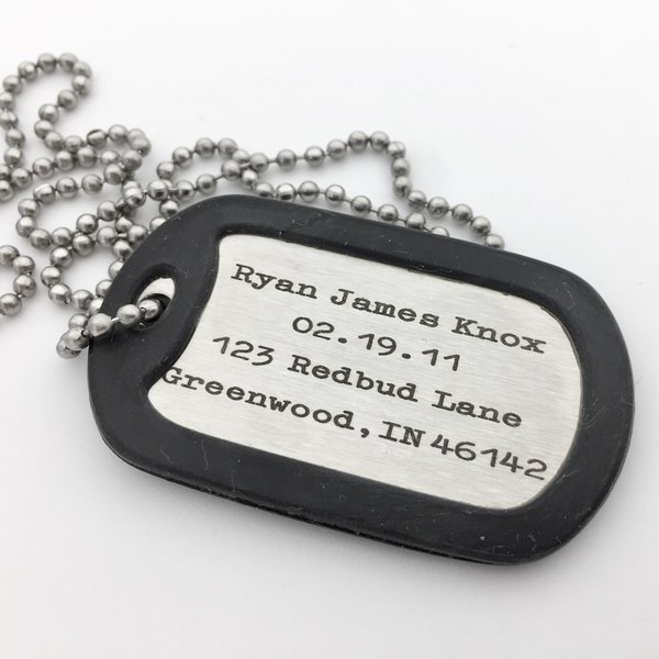 Custom Stainless Steel Identification Dog Tag- with Silencer- Add Your Handwriting Image or Fingerprint Option, Personalized Gifts For Him