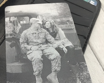 Deployment Photo Wallet Card -Love Note -Handwriting or Font Back Engraving Options- Metal Engraved Card To Last - Meaningful Gifts Ideas