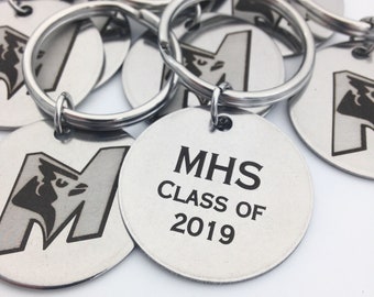 10 Piece Class of ... Grad Key Chains- Quantity Discount- High School Senior Gift, Graduation, Team Gifts, School Fundraiser Items