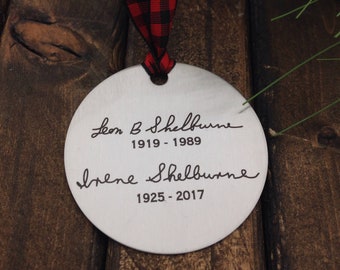 Handwritten Engraved Ornament -Two Inch Stainless Steel Circle- Use Your Handwriting, or Custom Text or Both