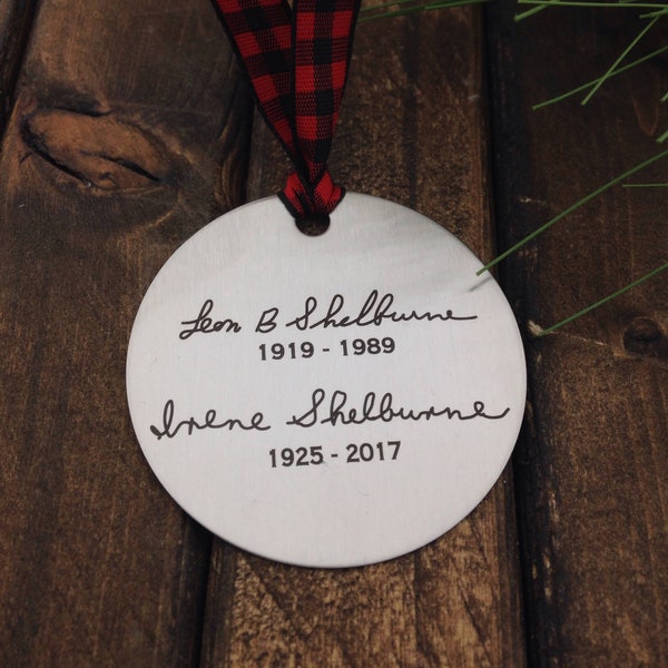 Handwritten Engraved Ornament -Two Inch Stainless Steel Circle- Use Your Handwriting, Custom Text  or Both - DIY Holiday Gifts 2023