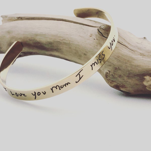 Your Handwritten Bracelet~ Titanium Yellow Gold Steel Cuff ~ 6" x .25”- Inside/Outside Custom Engraving Options _ Hypoallergenic, No Tarnish