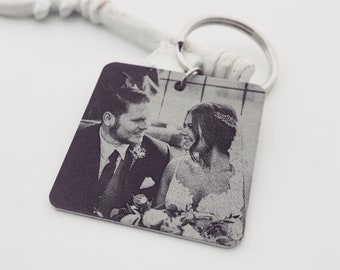 Personalized Square Photo Keychain -Customize w/Your Handwriting or Font- Your Design -Unique Gifts from the Heart- Etched photo to last