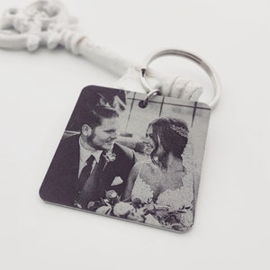Personalized Square Photo Keychain -Customize w/Your Handwriting or Font- Your Design -Unique Gifts from the Heart- Etched photo to last