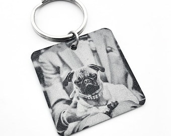Picture Key Chain - Square, Black Metal Keychain - Personalized Front and/or Back Designs - Paw Prints, Names, Dates, Pics, etc~Unique Gifts