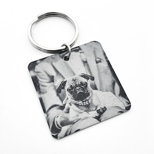 Picture Key Chain - Square, Black Metal Keychain - Personalized Front and/or Back Designs - Paw Prints, Names, Dates, Pics, etc~Unique Gifts