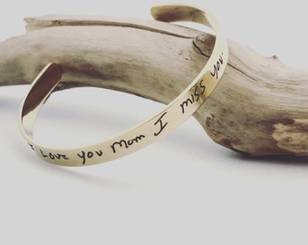 Your Handwritten Bracelet~ Titanium Yellow Gold Steel Cuff ~ 6" x .25”- Inside/Outside Custom Engraving Options _ Hypoallergenic, No Tarnish