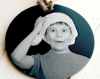 Children's Photo Christmas Ornament -Personalized Metal Ornaments - Photo, Handwritten, or Custom Text -Design Your Own Gift- Holiday Decor