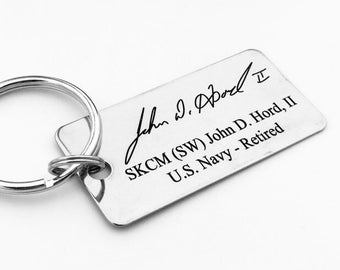 Signature Remembrance Key Chain -Vintage Style Stainless Steel Keychain- Personalized Engraving - Cherished Memories Gifted Just For Him